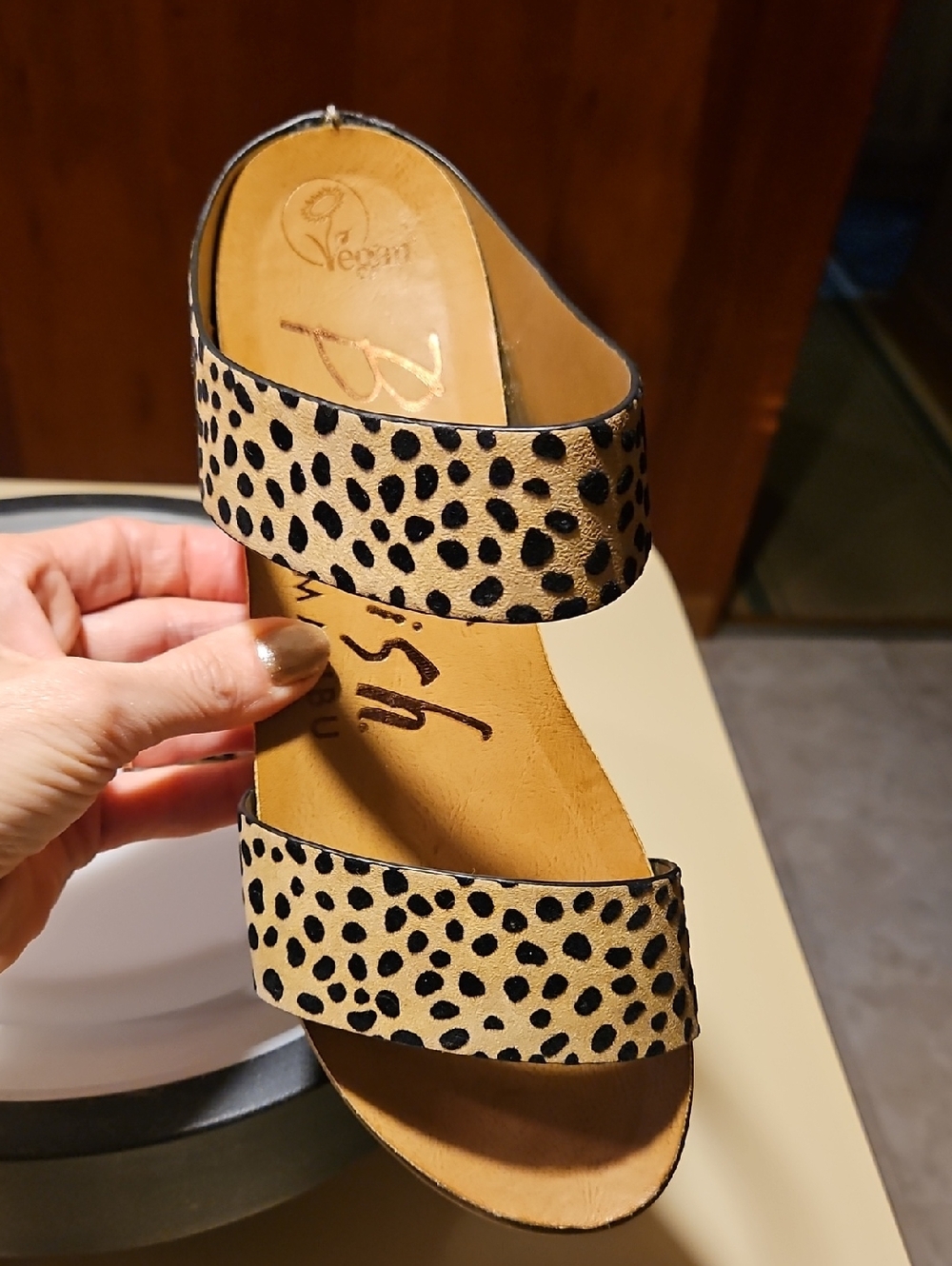Blowfish Cream and Black Print Slide Sandals - Picture 4 of 14